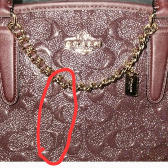 Coach Burgundy/Wine Embossed Leather Shoulder Satchel with Gold Chain - Picture 2 of 5